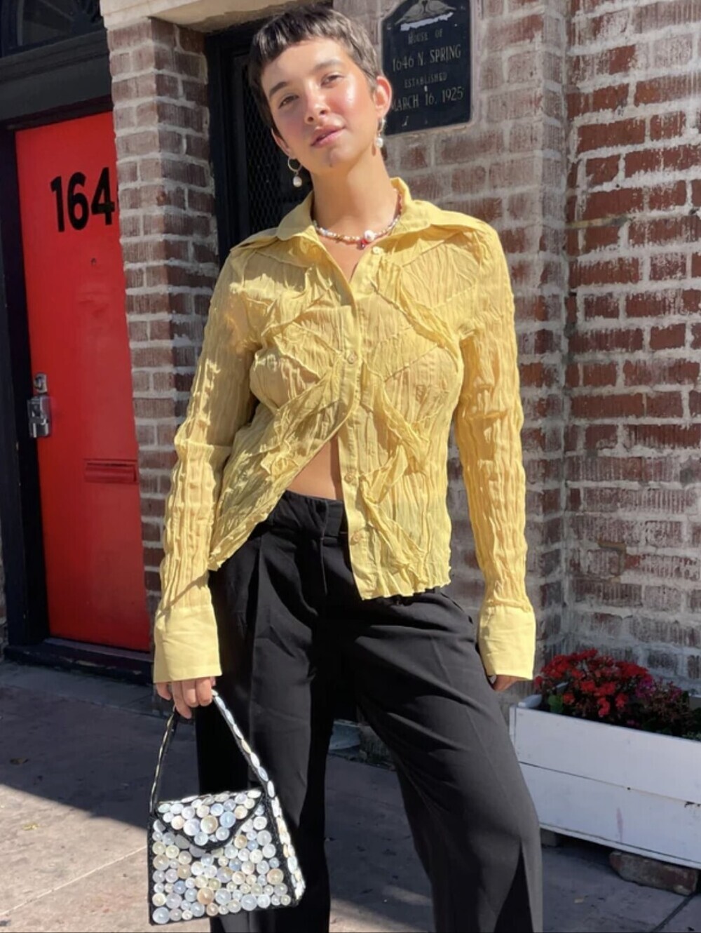 Strappy Yellow Crinkle Blouse
